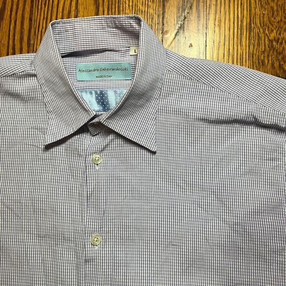 Alessandro Gherardeschi Men's L Purple Grid Check Button Up Shirt Made in Italy - Picture 2 of 8